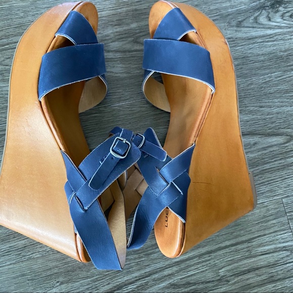 Lucky Brand Shoes Lucky Brand Navy Blue Wedge Sandals 85 Poshmark